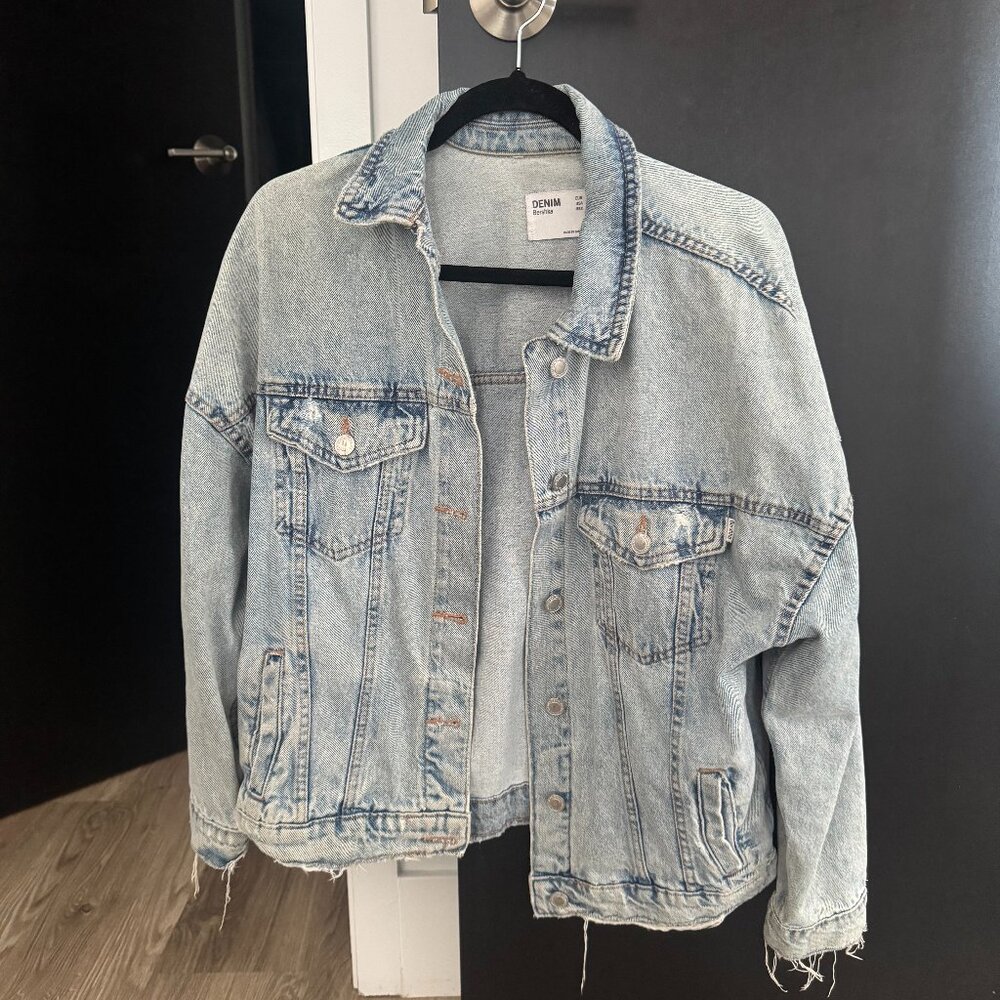 Bershka Distressed Oversized Trucker Jean Jacket